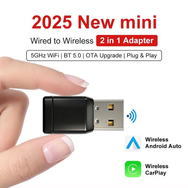 CarPlay Android Auto Adapter Wireless Dongle Wired to Wireless Portable USB C BT for Cars