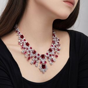 Collar con Colgante de Diamantes de Imitación 5A, Color Verde y Rojo, Diseño Exagerado y Elegante de Dylam, Ideal para Cenas, Bodas y Eventos - Product Image 5