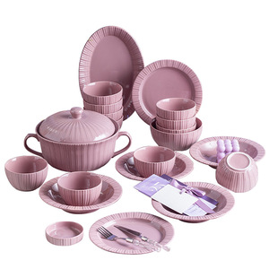 Service de table en céramique Purple Home, style vintage luxe léger, compatible micro-ondes, bols à riz et assiettes émaillés, ensemble <span class=keywords><strong>complet</strong></span> de <span class=keywords><strong>vaisselle</strong></span> - Product Image 5
