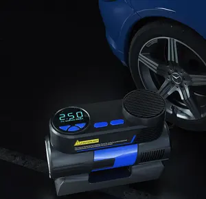 Pompa ban mobil listrik portabel, pemompa udara ban Digital dengan lampu LED
