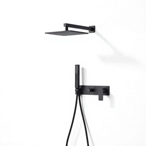 Juego de ducha de mano de triple grifo oculto en oro cepillado, mezclador de pared antideslustre con rociador de masaje para baños modernos de lujo - Product Image 4