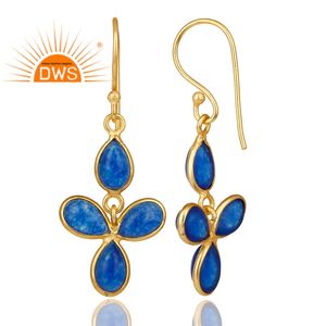 Boucles d'oreilles en pierre d'aventurine bleue, faites à la main, plaquées or 18 carats, boucles d'oreilles en laiton de designer, fabricant de bijoux de mode - Product Image 3