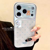 Coque en silicone à pois motif ours de dessin animé pour 17 Pro Max/16/15/14 Pro - Grande fenêtre, protection 360°