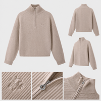 Pull en tricot fin taupe pour femme, col montant, manches longues, fabrication sur mesure