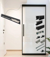 Système de portes coulissantes modernes en bois avec cadre en aluminium, sans rail, à verre simple, pour salon, avec miroir et amortisseur hydraulique