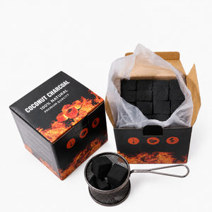 Charbon à chicha naturel en coquille de noix de coco, cube de 26 mm, 1 kg, faible teneur en cendres, longue durée de combustion, charbon à chicha OEM, boîte personnalisée, vente en gros - Product Image 1