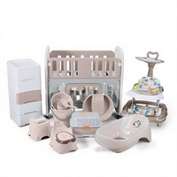 Ensemble de meubles pour bébé en PP fourni par le fabricant : lit bébé, trotteur, armoire de rangement, pot pour bébé, baignoire, boîte à biberons et bac à linge