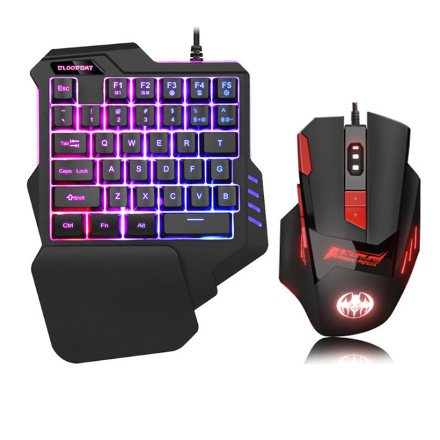 Mini USB Wired Mechanical RGB One Hand Gaming Keyboard and Mouse Combo for Mobile with Ergonomic Design Professional Use