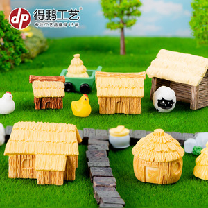 บ้านกระท่อมหลังคาฟางขนาดเล็ก ของตกแต่งสวนเรซิ่น ของประดับตกแต่งภูมิทัศน์กลางแจ้ง รูปทรงไม่สม่ำเสมอ แบบตั้งพื้น - Product Image 2