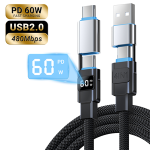 Câble de données tressé HYTO 4-en-1 60W compatible avec Huawei et <span class=keywords><strong>Apple</strong></span>, double Type-C, câble de charge rapide super 4-en-1 - Product Image 1