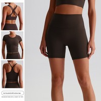 Nouvelle Collection Printemps/Été – Short de Yoga Taille Mi-Haute Couleur Unie – Effet Daim Double Face – Extensible et Respirant