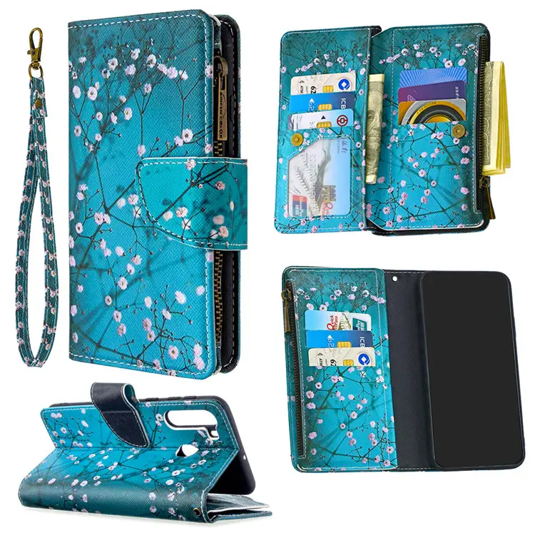 PU Leather Zipper Wallet Cell Phone Case For Samsung A21 Phone Case