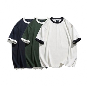 Venta al por mayor camiseta unisex de algodón camiseta de gran tamaño colorido cuello puño camiseta en blanco - Product Image 1