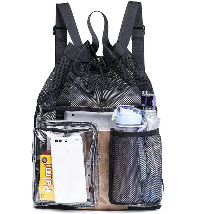 फैशन जिम खेल गीले सूखे पृथक्करण स्पष्ट जाल ड्रॉस्ट्रिंग बैकपैक पारदर्शी ड्रा स्ट्रिंग बैकपैक बैग बैग