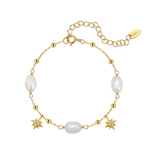 Bracelet <span class=keywords><strong>en</strong></span> argent sterling 925 RINNTIN GPB60 avec perle d'eau douce naturelle et breloque étoile, chaîne fine réglable pour femme - Product Image 4