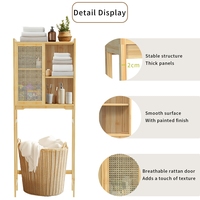 Unho Armoire de rangement pour toilettes: étagère de salle de bains en bambou au-dessus des toilettes Organisateur de salle de bains autoportant avec 4 étages et une porte