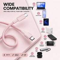 Kabel Tipe C 2M 60W PD Pengisian Cepat 3A USB C ke USB C Kabel Pengisian Daya Berbahan Nilon untuk Ponsel Tablet Power Bank