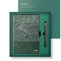 Deluxe Bedrucktes Logo Geschäftsgeschenk-Set Grünes Blatt PU Notizbuch Stift Minimalistisches Hochwertiges Firmengeschenk Jubiläum