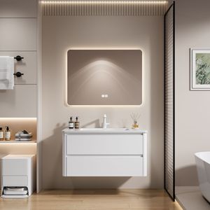 ตู้ห้องน้ำไม้เนื้อแข็งสไตล์ฝรั่งเศสพร้อมอ่างล้างหน้าแบบรวมในตัว - Product Image 2