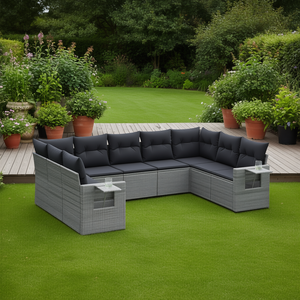 <b>Grey</b> Pe Rattan Garden Sofa Set With Steel <b>Frame</b> Outdoor Furniture 6 Seater Elegant Design For Patio Or Backyard Use - Product Image 2
