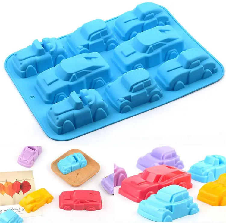 Molde de silicone para confeitaria de desenhos animados p0163, ferramentas de cozimento de bolo, pudim, chocolate, antiaderente, de 8 cavidades, 3d, para carro, molde