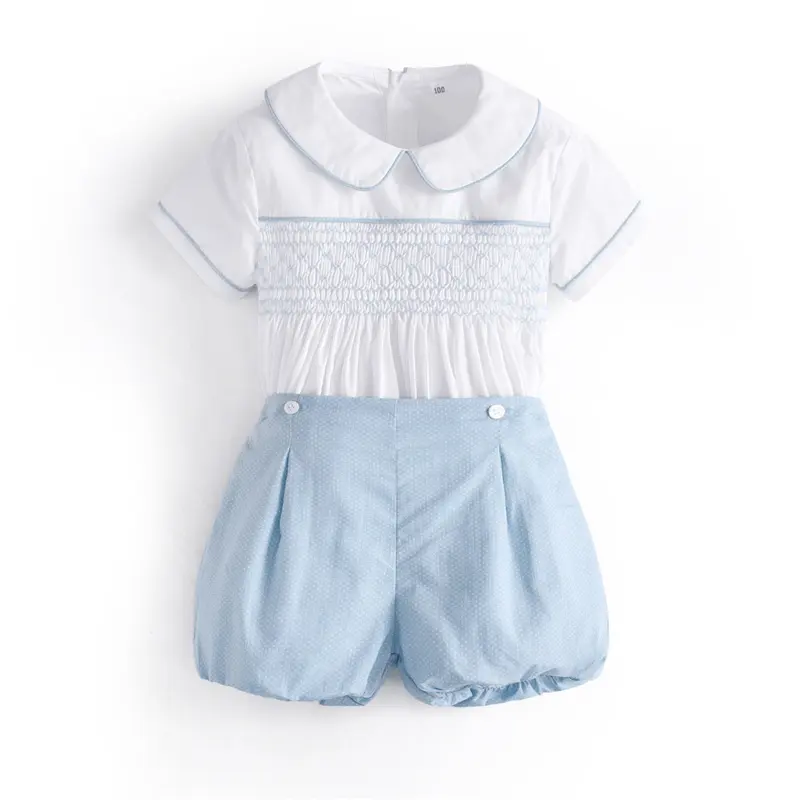 Ensemble de vêtements smockés personnalisés pour bébé garçon faits à la main Tenues de boutique espagnoles pour enfants Vêtements smockés Costumes habillés