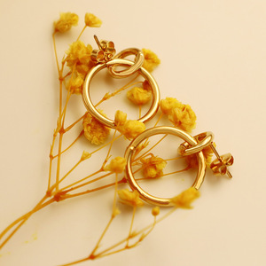 Hoop Earrings 18k Gold Round Geometric Design For Women Fashion Jewelry - Product Image 2