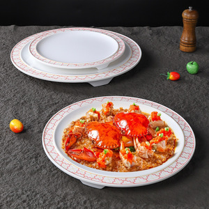 Platos redondos de melamina con diseño de rayas rojas para uso en restaurantes, buffets y fiestas. - Product Image 1