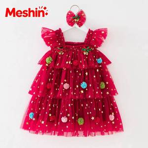 Baby Girl Breathable Tulle Flying Sleeve <b>Christmas</b> Star Cake Festive Spaghetti Strap Princess Tutu <b>Toddler</b> <b>Dress</b> 12 Month - Product Image 4