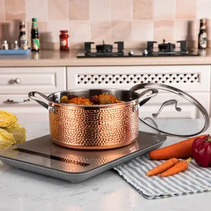 Offering Restaurant cooking cookware sets with tempered glass lid triply copper hammered cookware casserole pot kitchenware