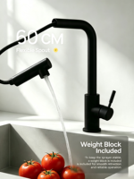 Keran Dapur Hitam Stainless Steel 304 Model Tarik, Air Panas dan Dingin, Dapat Dikustomisasi Gambar dan Video