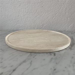 Plateau rond en pierre de travertin beige Plateau à fourre-tout en travertin Assiette à bijoux 25cm - Product Image 5