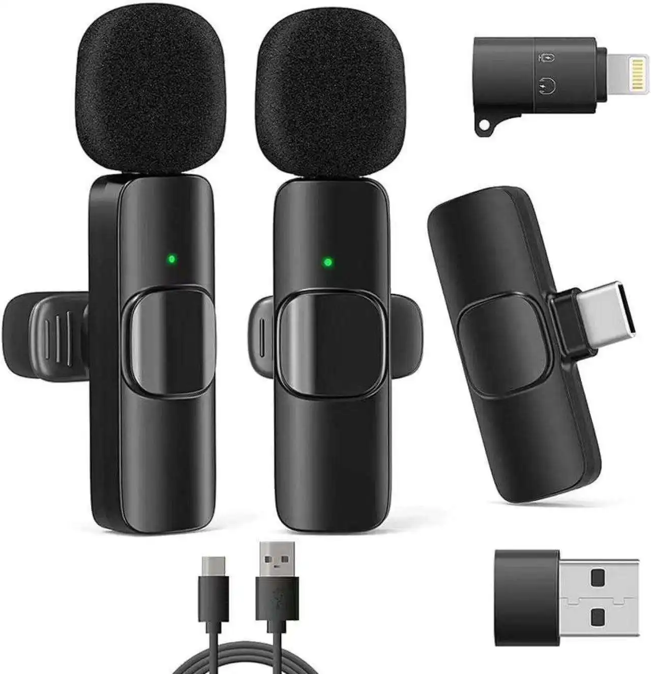 1 Drag 2 Clip-on Small Portable Lapel Lavalier Wireless Microphone For Podcast Recording type-c Wireless Microphone