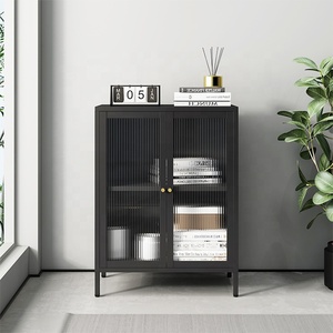 <span class=keywords><strong>Buffet</strong></span> en verre et métal avec rangements, petit meuble de rangement Parsons - Product Image 1