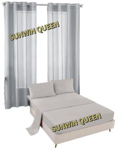 Juego de sábanas de microfibra King Size con cortinas transparentes, 6 uds., funda de almohada bordada de Color blanco liso para dormitorio - Product Image 4