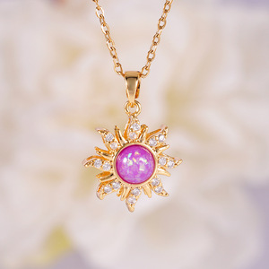<span class=keywords><strong>Collana</strong></span> <span class=keywords><strong>con</strong></span> Ciondolo a Forma di Sole Placcato Oro 18K all'Ingrosso, <span class=keywords><strong>con</strong></span> <span class=keywords><strong>Opale</strong></span> Colorato e Zirconi Cubici, Gioielli di Moda per Donne - Product Image 2