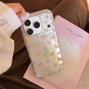 <span class=keywords><strong>Coque</strong></span> de téléphone <span class=keywords><strong>transparente</strong></span> antichoc en TPU rose pailleté pour 17 Pro Max avec motif papillon coloré - Product Image 2