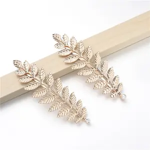 Mode Barokke Metal Crystal Pearl Leaf Vormige Haar Clips Vergulde Bobby Pins