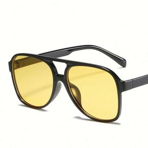 Lunettes de soleil carrées surdimensionnées vintage rétro noires et jaunes avec logo personnalisé pour hommes et femmes - Product Image 3