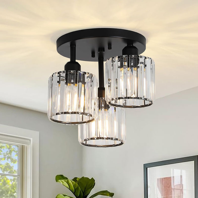 Indoor Crystal Chandelier Dining Room Modern Black or Gold Creative Shape Art TripleHead Crystal Led Ceiling Lamps
