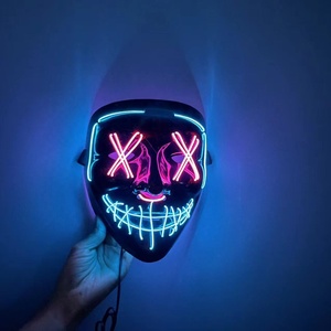 Máscara LED <span class=keywords><strong>de</strong></span> Halloween <span class=keywords><strong>con</strong></span> Inversor EL, Máscara Oni Brillante, Accesorios para Festivales, Máscara <span class=keywords><strong>de</strong></span> Alambre EL Rojo - Product Image 1