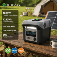 Station d'alimentation professionnelle 1000W, batterie LiFePO4 1280Wh rechargeable solaire avec plus de 6000 cycles, 4 prises CA pour la sauvegarde des petites entreprises