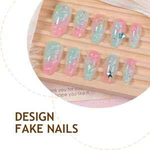 Uñas Postizas de Almendra con Degradado <span class=keywords><strong>Verde</strong></span> Menta, Efecto Ojo de Gato, Elegantes en Tonos Fríos, Removibles, para Mujer - Product Image 3