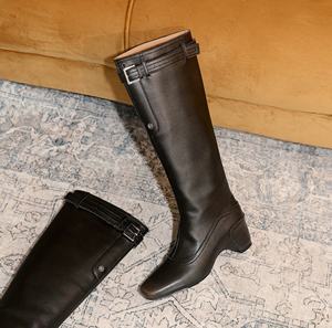 Nouvelles bottes d'hiver pour femme, montantes au-dessus du genou, à motif uni, à talon compensé, à bout pointu, avec fermeture éclair, style western - Product Image 2