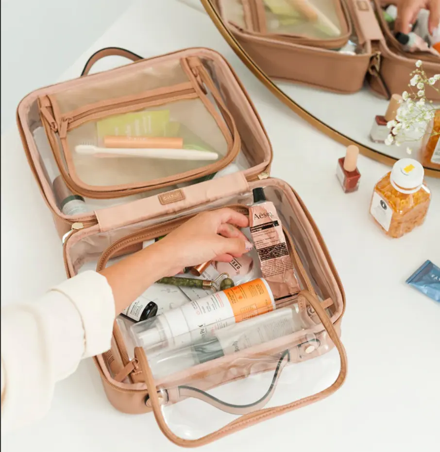 travel transparent pvc leather cosmetic bags cases makeup holder clear cosmetic bag