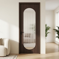 Pintu Kaca Cermin Panel Komposit Veneer Kayu Jati Rekayasa Warna Walnut Tahan Air yang Dapat Disesuaikan untuk Kamar Mandi Villa Apartemen Hotel