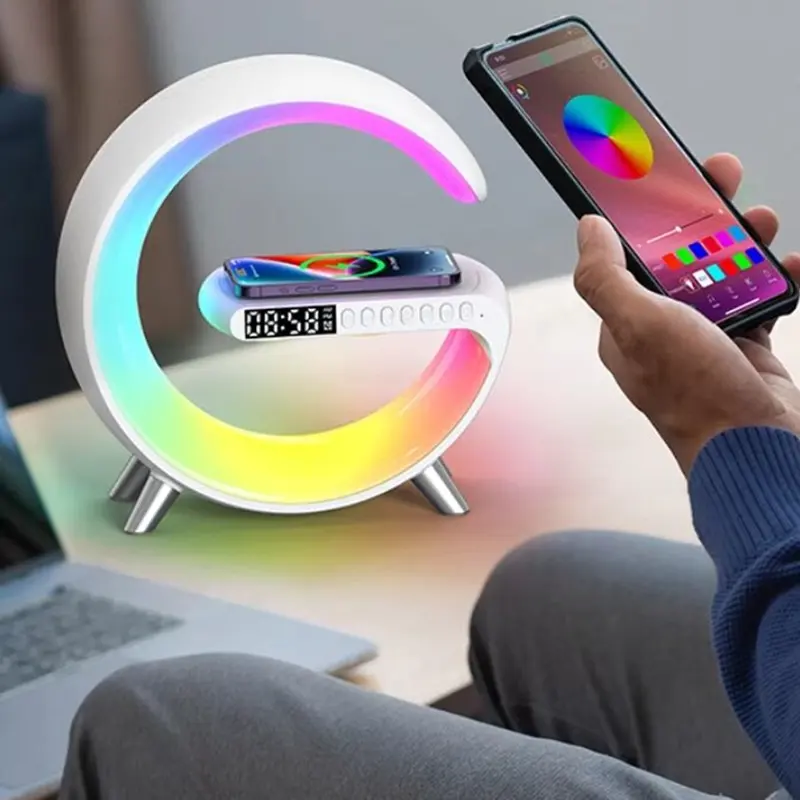 2023 2023 Factory Wholesale 256 RGB LED Wireless Speaker 4 In 1 Table Lamp Fast Wireless Charger Digital Clock App Contral