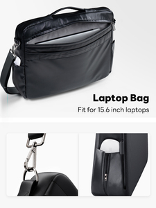Breathable Soft Fabric <strong>Cushioned</strong> Lap <strong>Tray</strong> 15.6inch Pu Leather Laptop Bag with Retractable Mouse Pad Two Side Storage Pocket - Product Image 3
