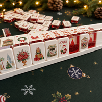 Set Mahjong Natal Kelas Atas JOYF dengan 160 Ubin Mahjong Amerika, Desain Akrilik Empat Lapis, Bagian Belakang Berkilau, dan Kotak Hadiah Khusus