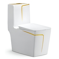 Prix de gros WC monobloc en céramique doré, à chasse directe, avec sangle de fixation carrée, personnalisable en usine